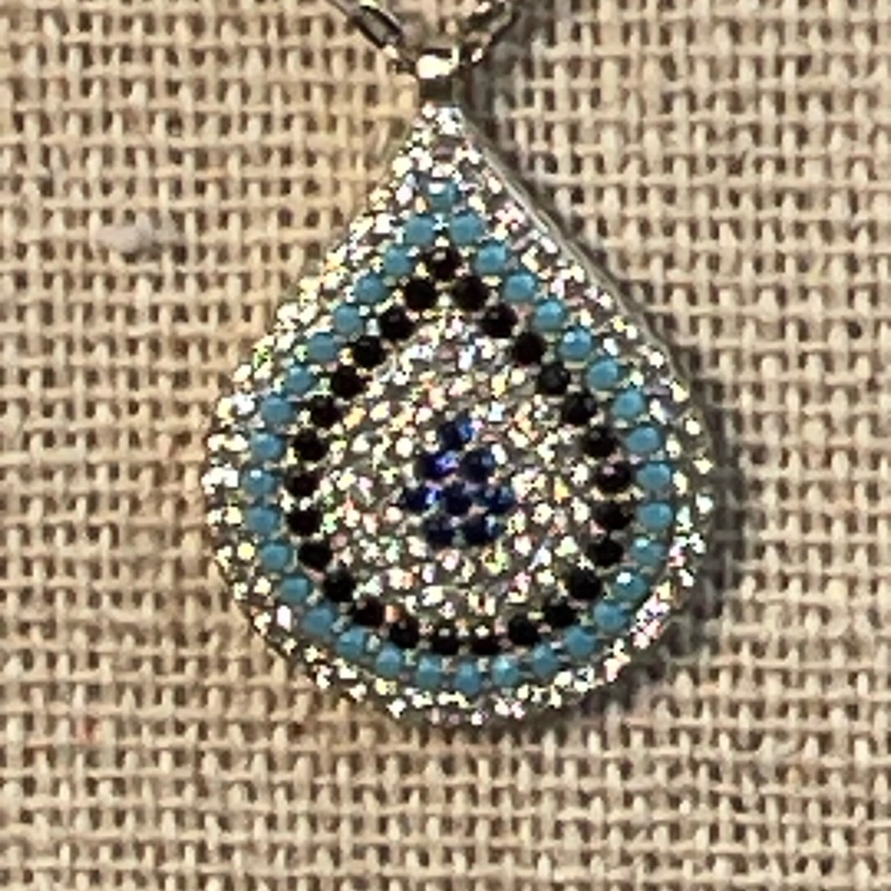 Vintage 925 teardrop crystal necklace shades of blue - Picture 3 of 7